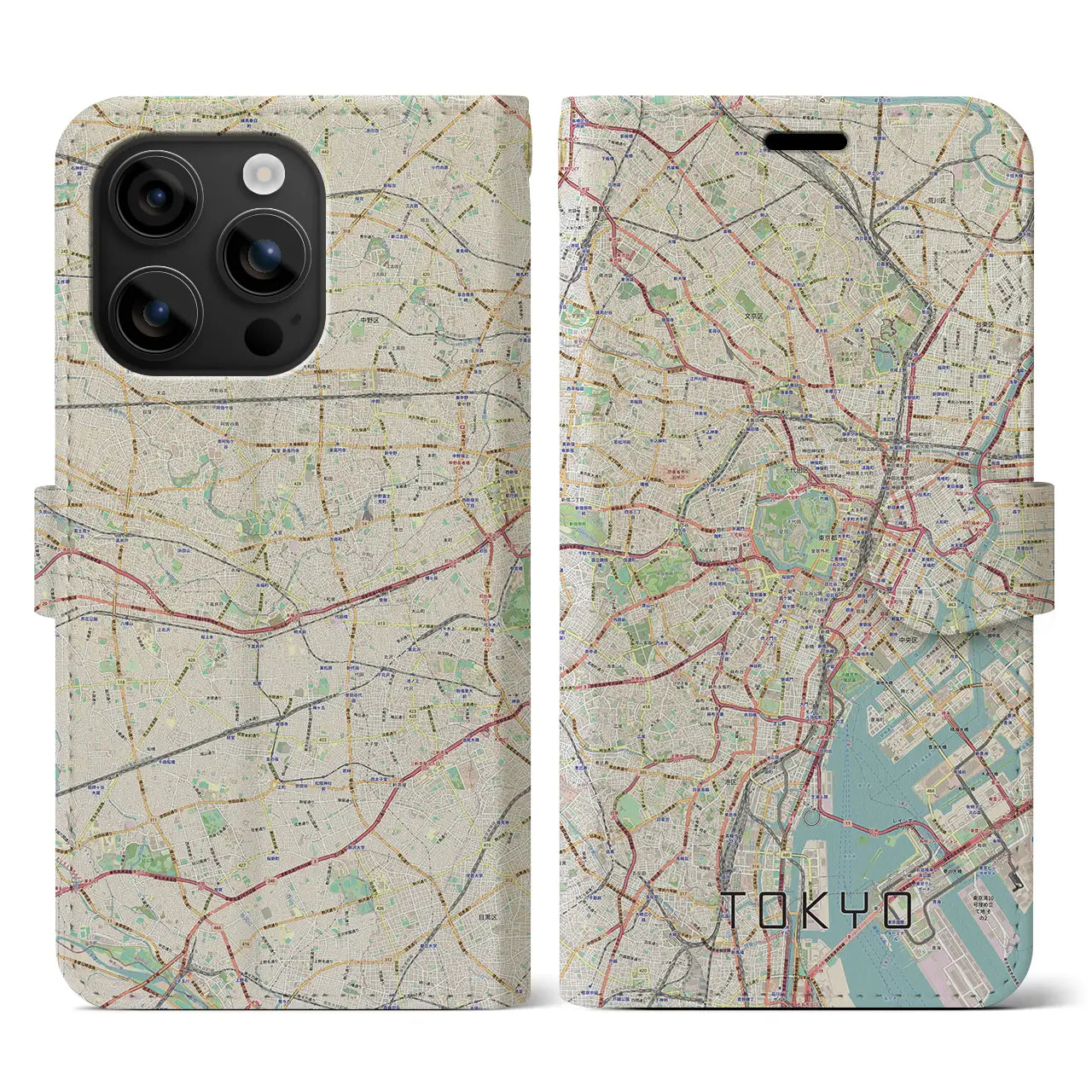 【東京2(東京都)】地図柄iPhoneケース(手帳タイプ)ナチュラル・iPhone 16 用