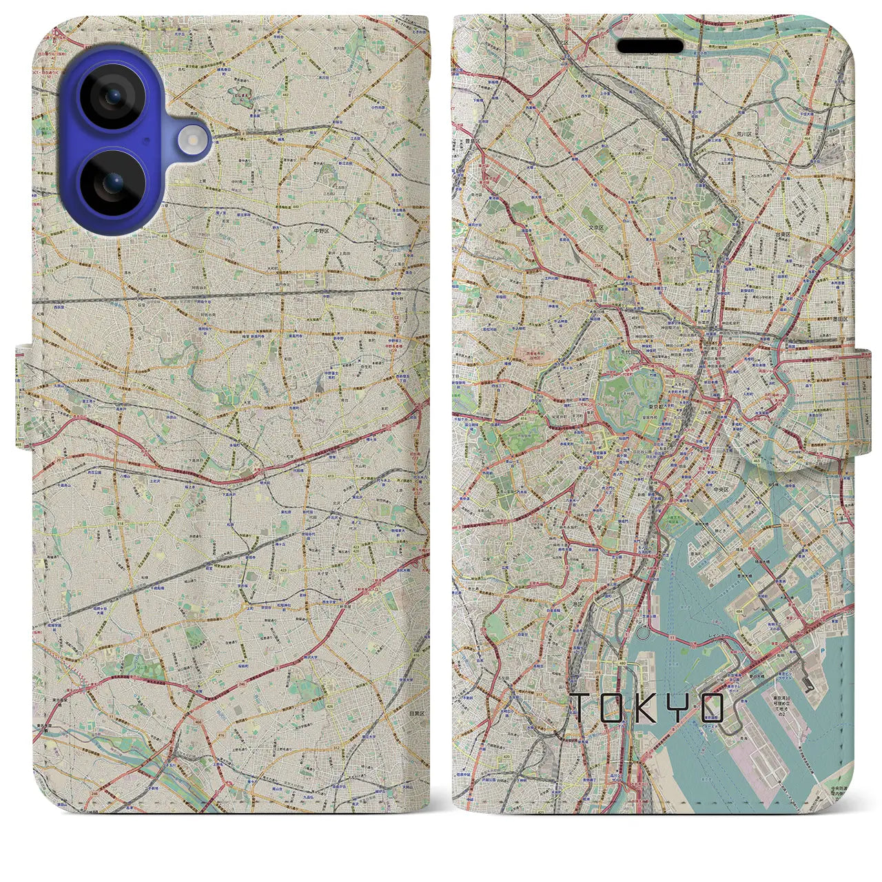 【東京2(東京都)】地図柄iPhoneケース(手帳タイプ)ナチュラル・iPhone 16 Pro Max 用