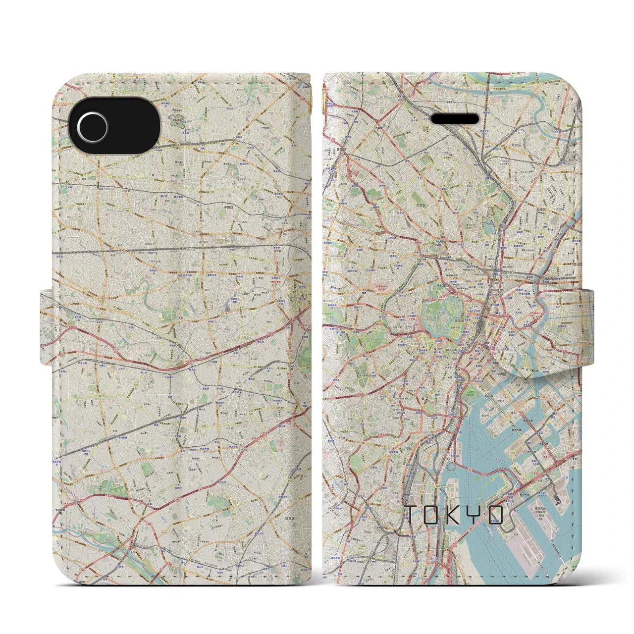 【東京2(東京都)】地図柄iPhoneケース(手帳タイプ)ナチュラル・iPhone SE(第3 / 第2世代) / 8 / 7 / 6s / 6 用