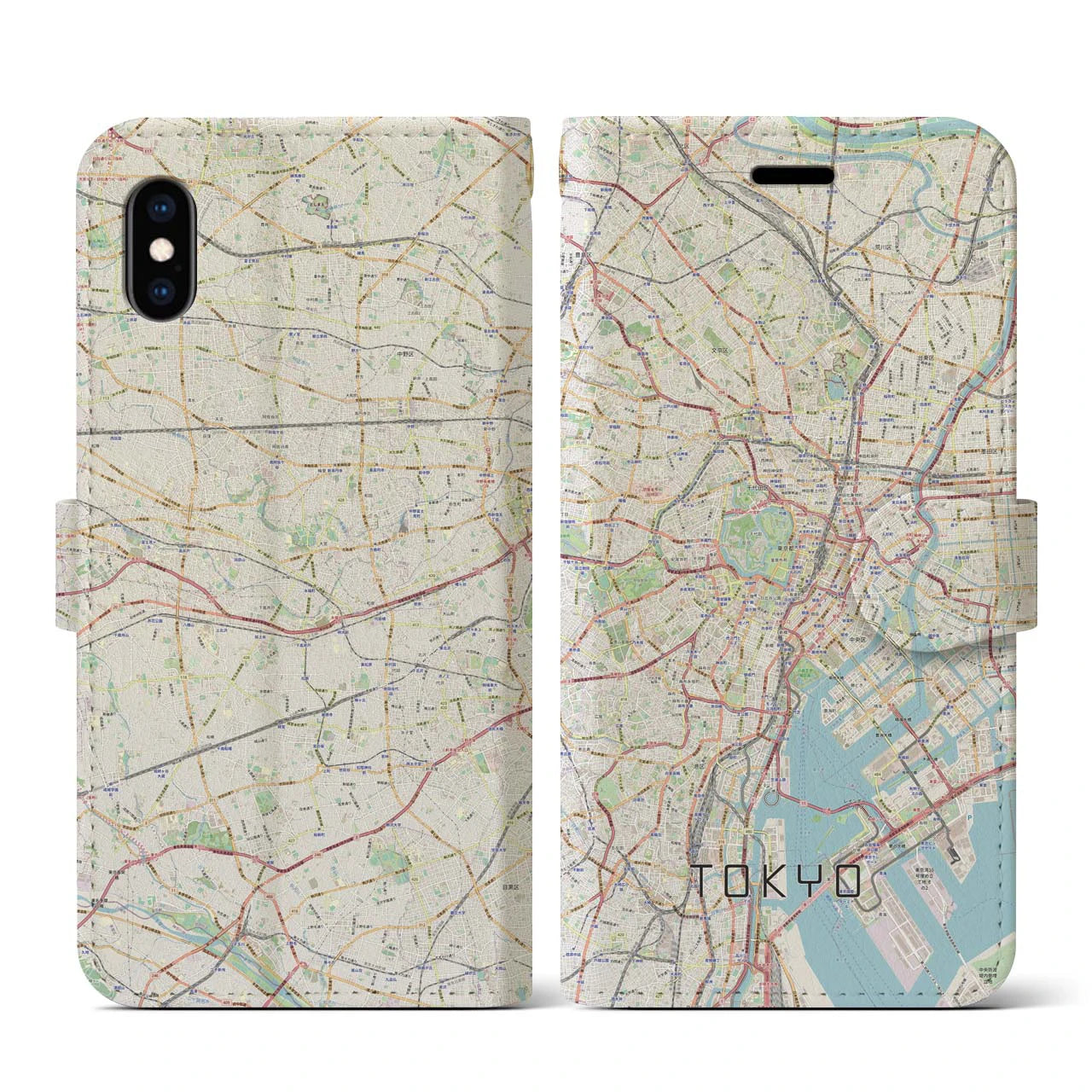 【東京2(東京都)】地図柄iPhoneケース(手帳タイプ)ナチュラル・iPhone XS / X 用