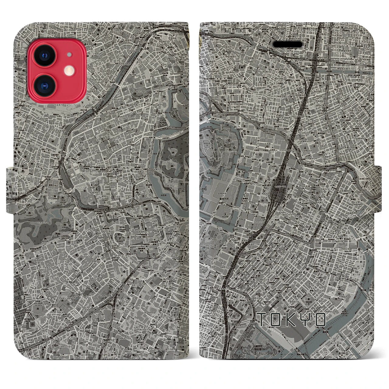 【東京(東京都)】地図柄iPhoneケース(手帳タイプ)モノトーン・iPhone 11 用