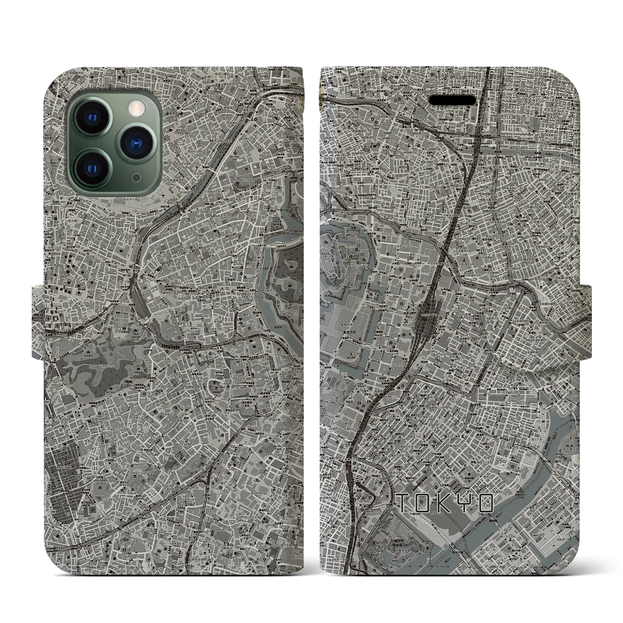 【東京(東京都)】地図柄iPhoneケース(手帳タイプ)モノトーン・iPhone 11 Pro 用