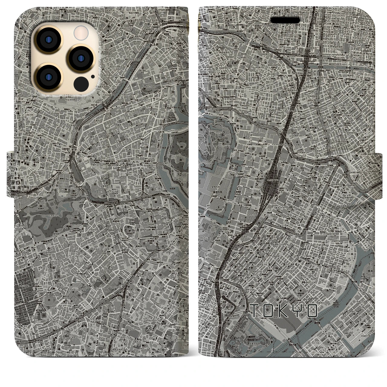 【東京(東京都)】地図柄iPhoneケース(手帳タイプ)モノトーン・iPhone 12 Pro Max 用