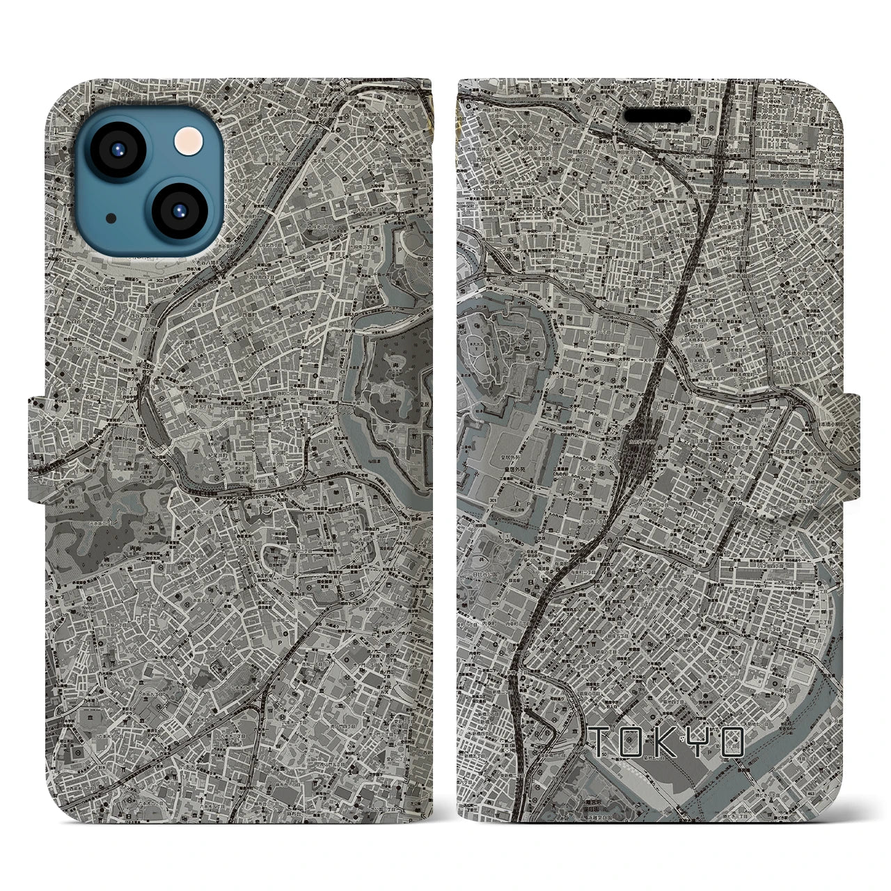 【東京(東京都)】地図柄iPhoneケース(手帳タイプ)モノトーン・iPhone 13 用