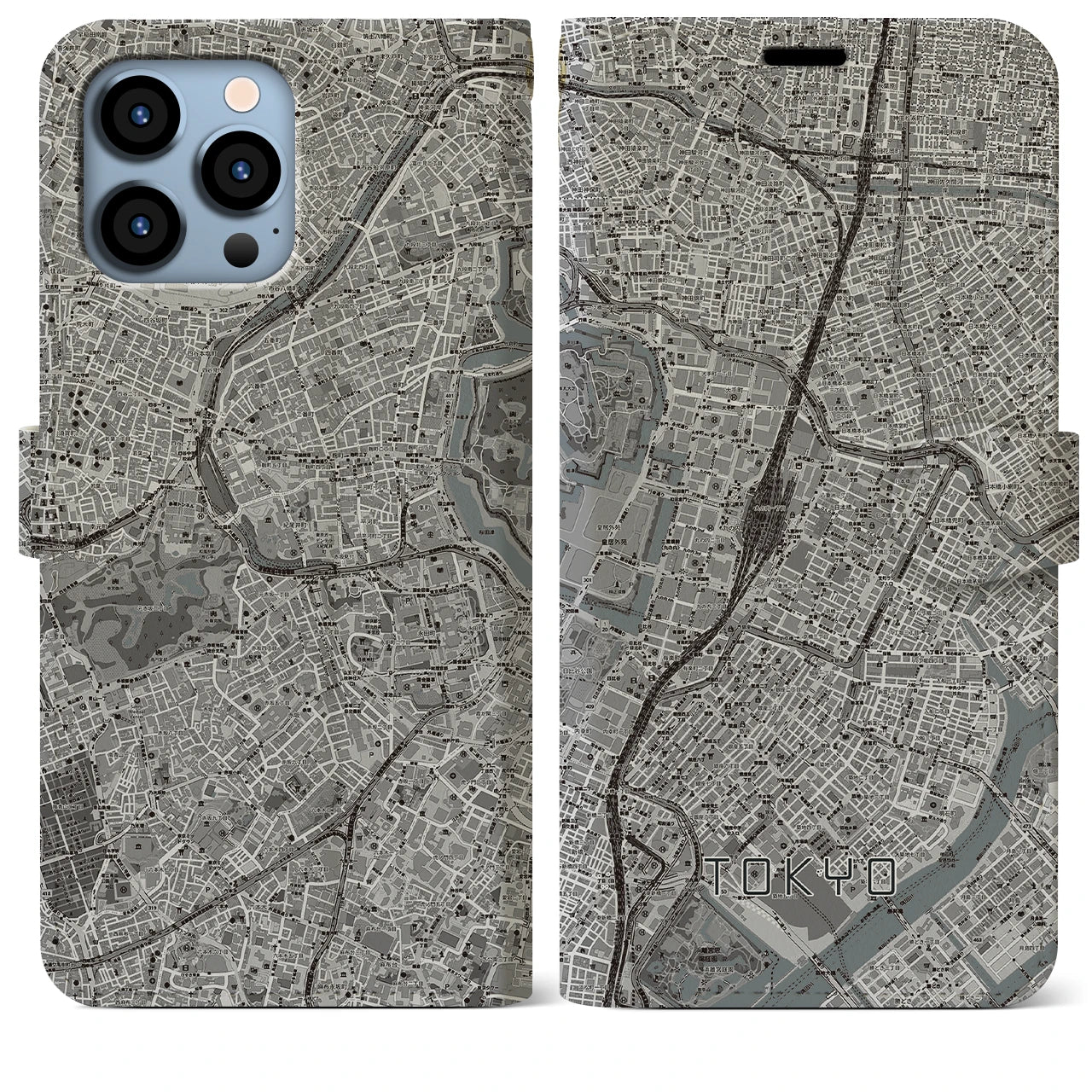 【東京(東京都)】地図柄iPhoneケース(手帳タイプ)モノトーン・iPhone 13 Pro Max 用