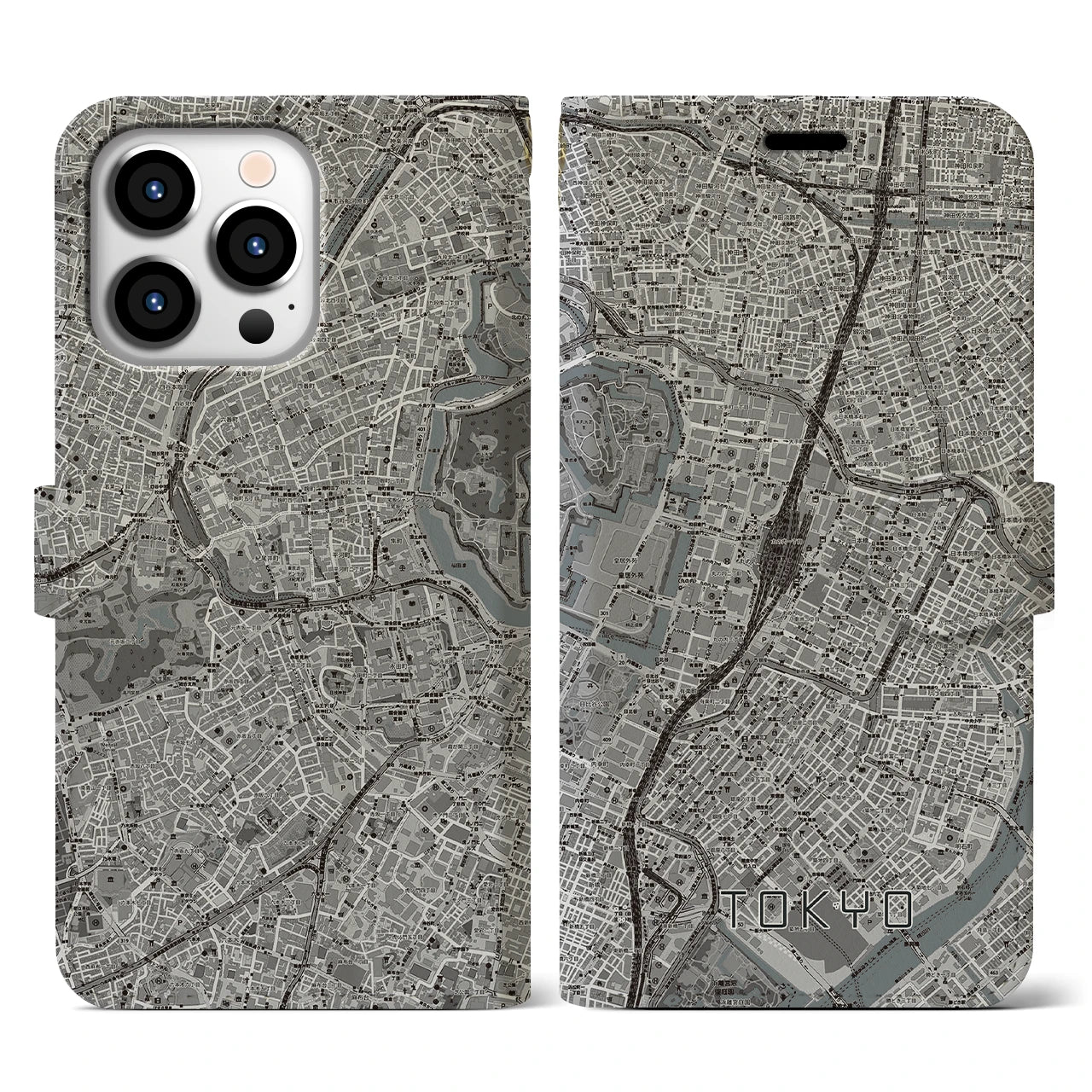 【東京(東京都)】地図柄iPhoneケース(手帳タイプ)モノトーン・iPhone 13 Pro 用
