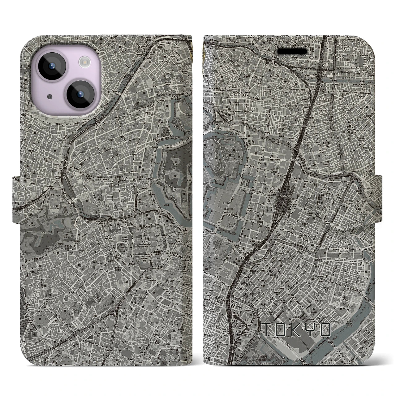 【東京(東京都)】地図柄iPhoneケース(手帳タイプ)モノトーン・iPhone 14 用