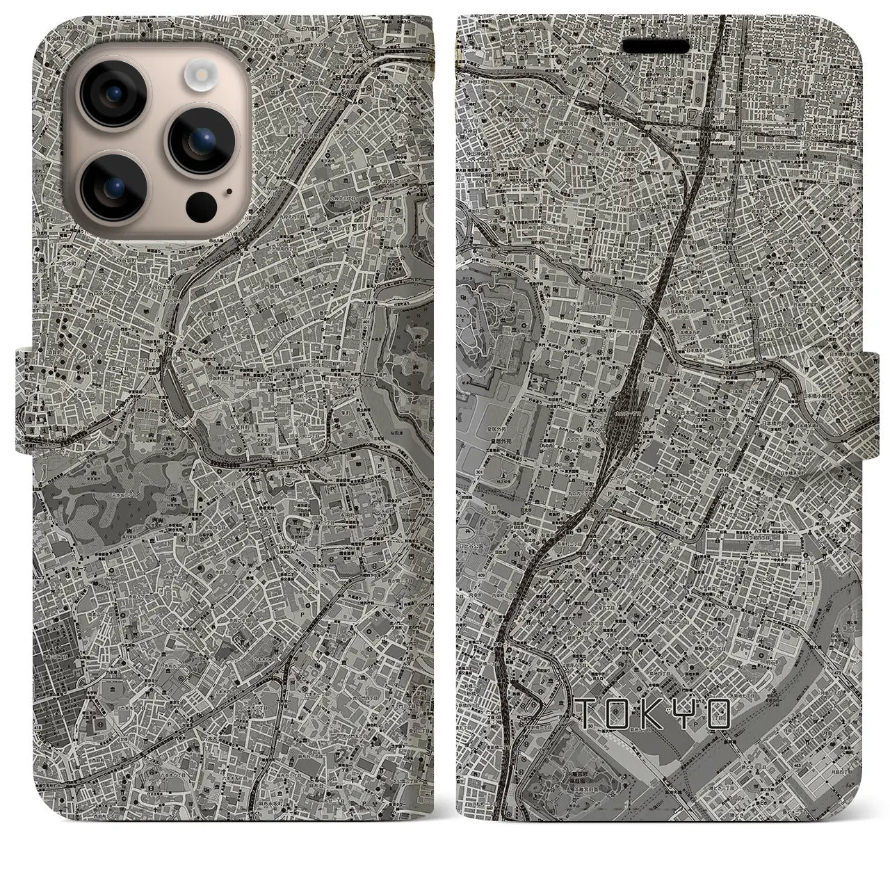 【東京(東京都)】地図柄iPhoneケース(手帳タイプ)モノトーン・iPhone 16 Plus 用