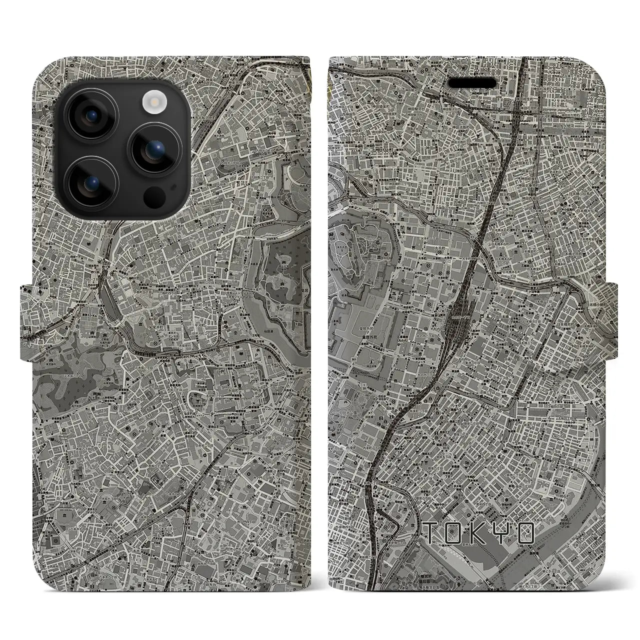 【東京(東京都)】地図柄iPhoneケース(手帳タイプ)モノトーン・iPhone 16 用