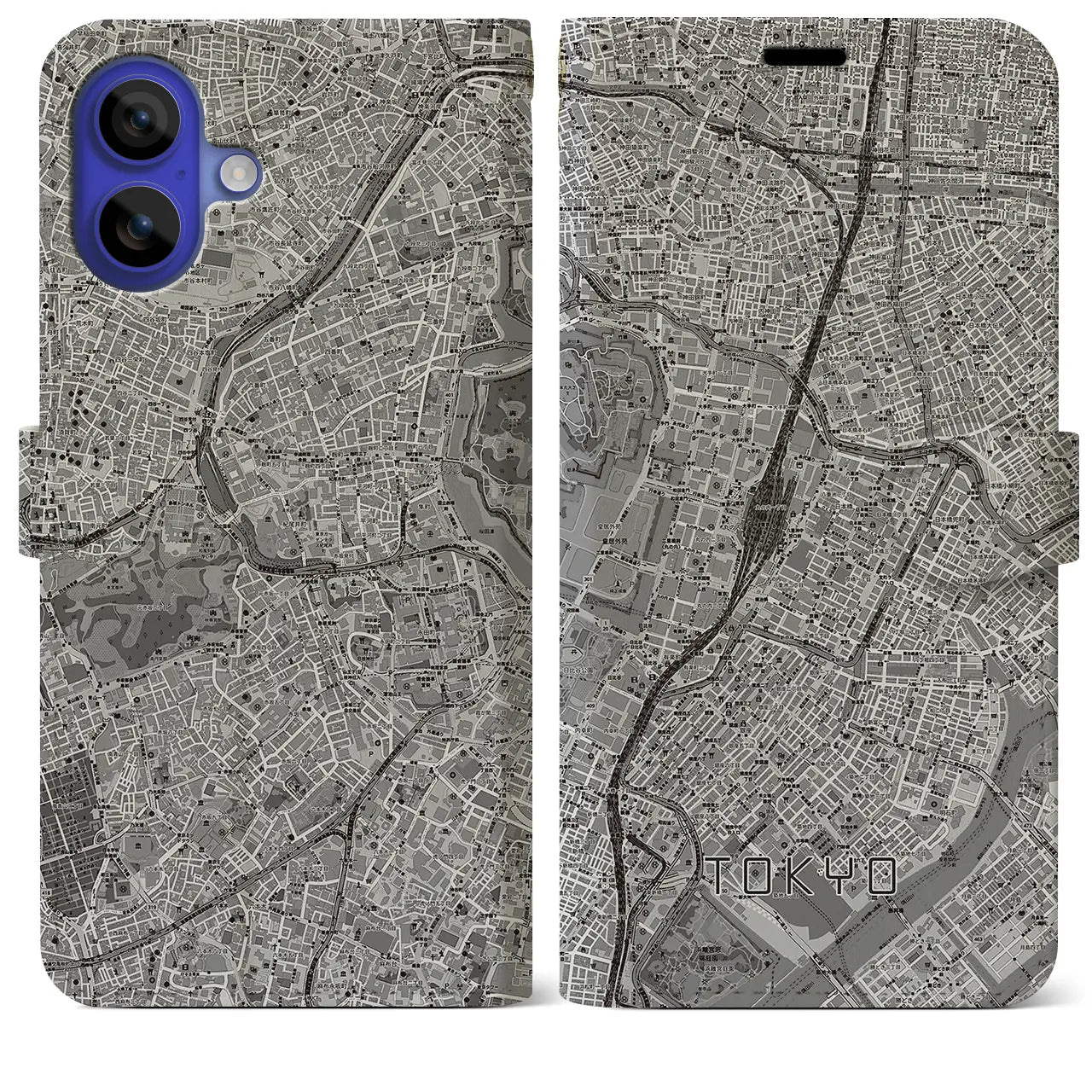 【東京(東京都)】地図柄iPhoneケース(手帳タイプ)モノトーン・iPhone 16 Pro Max 用