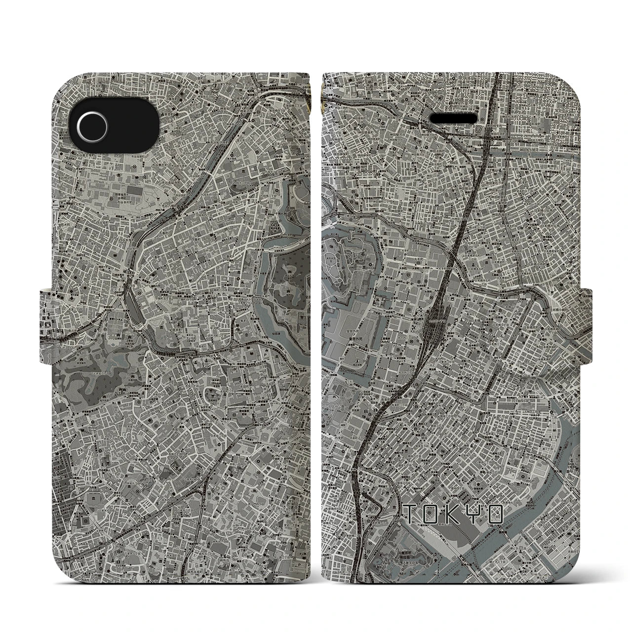 【東京(東京都)】地図柄iPhoneケース(手帳タイプ)モノトーン・iPhone SE(第3 / 第2世代) / 8 / 7 / 6s / 6 用