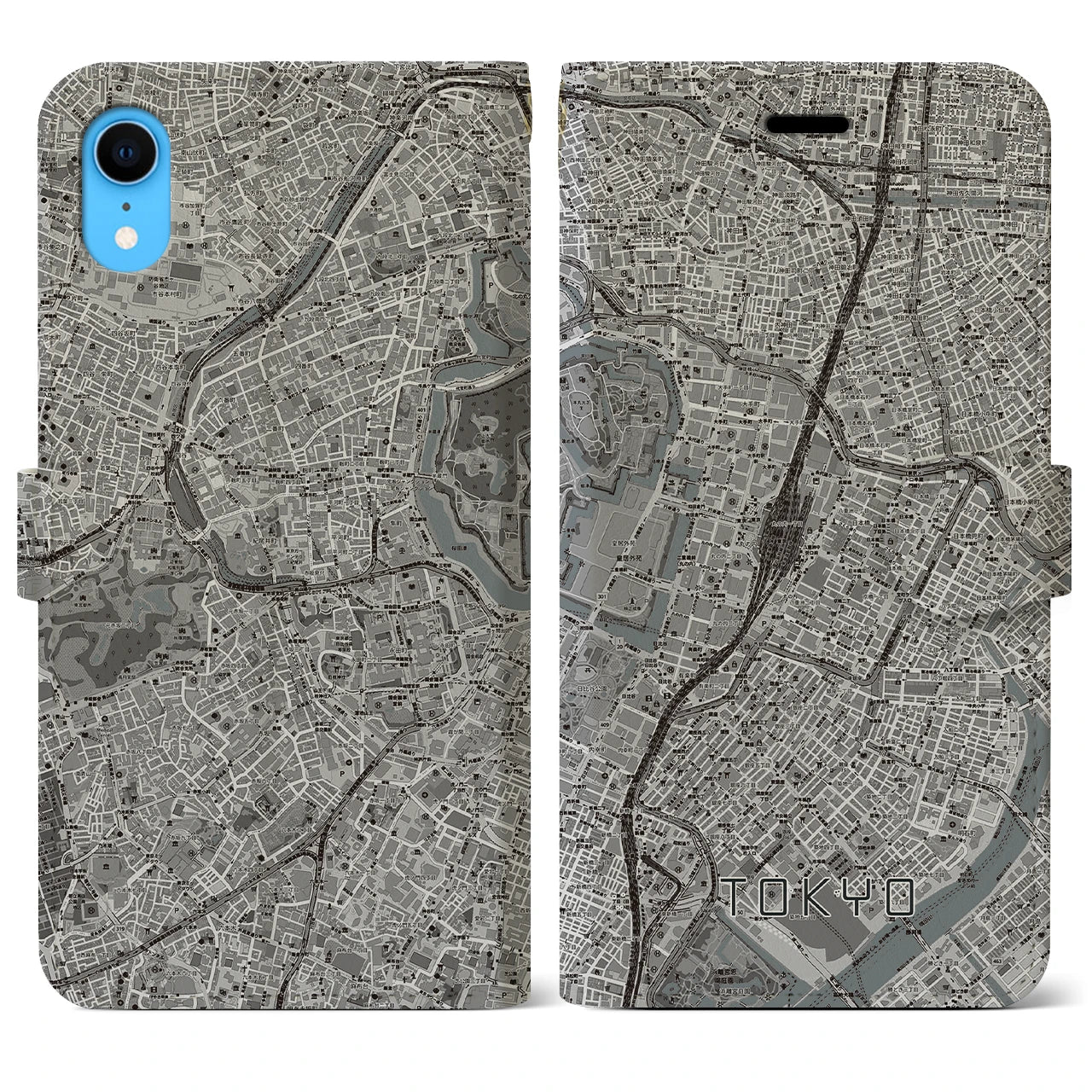 【東京(東京都)】地図柄iPhoneケース(手帳タイプ)モノトーン・iPhone XR 用