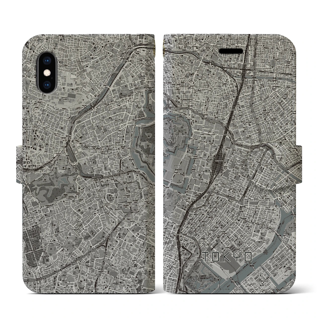 【東京(東京都)】地図柄iPhoneケース(手帳タイプ)モノトーン・iPhone XS / X 用