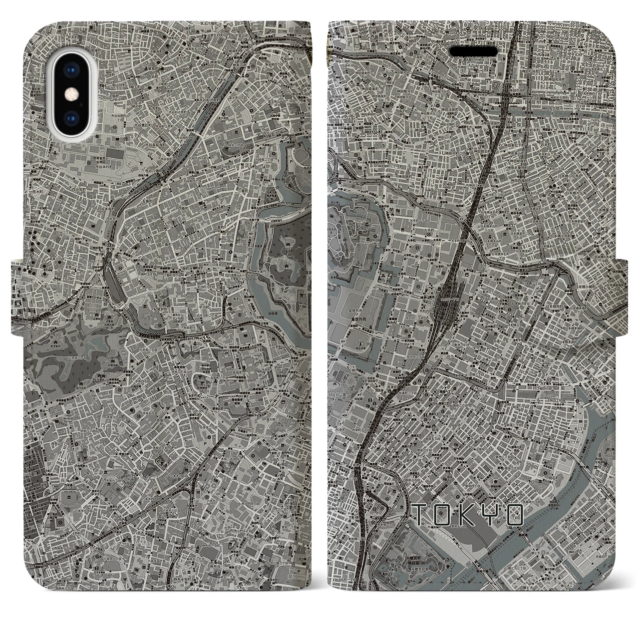 【東京(東京都)】地図柄iPhoneケース(手帳タイプ)モノトーン・iPhone XS Max 用
