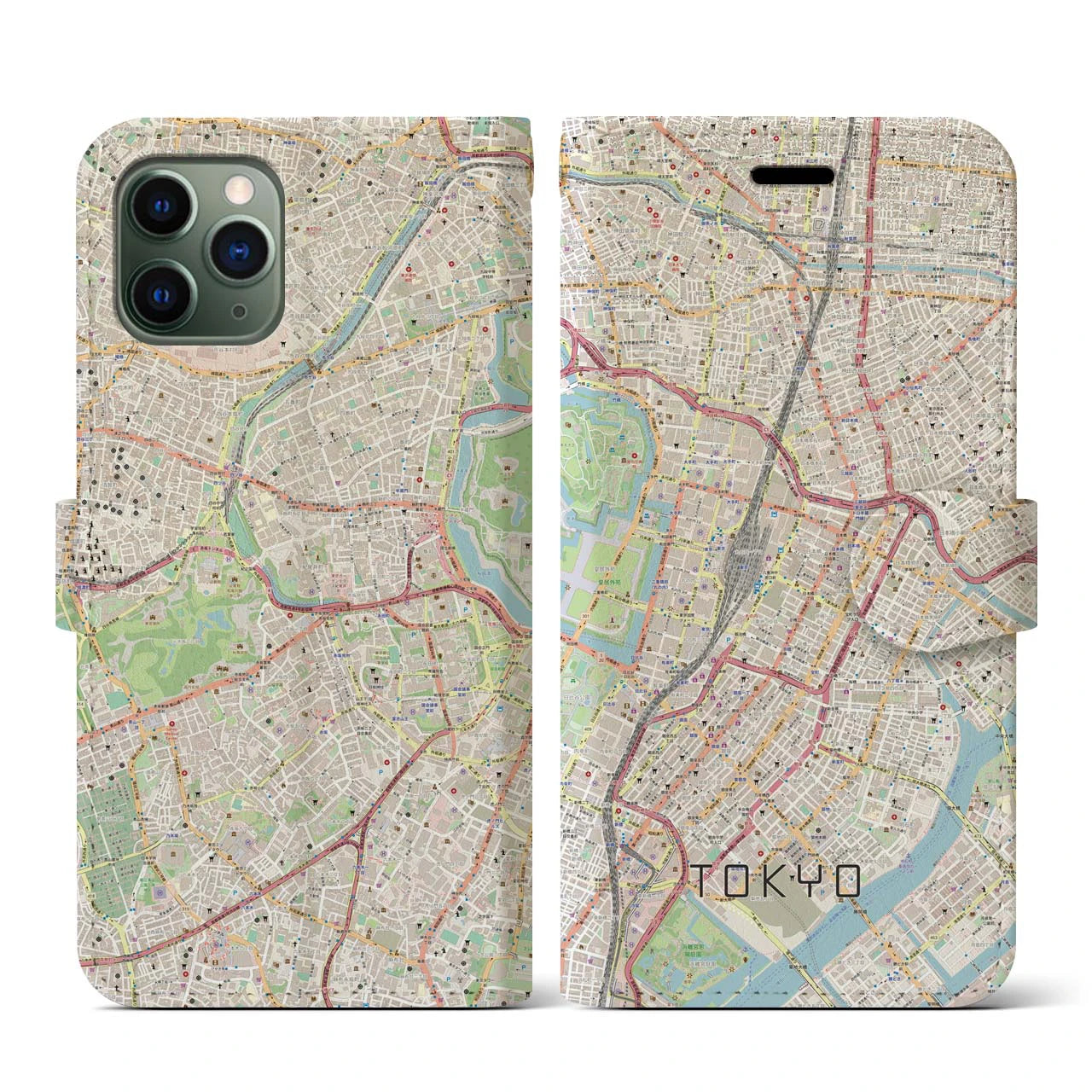 【東京(東京都)】地図柄iPhoneケース(手帳タイプ)ナチュラル・iPhone 11 Pro 用