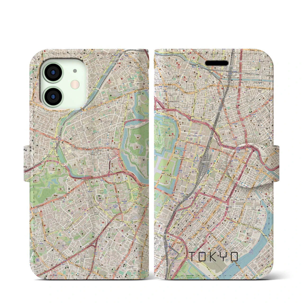 【東京(東京都)】地図柄iPhoneケース(手帳タイプ)ナチュラル・iPhone 12 mini 用