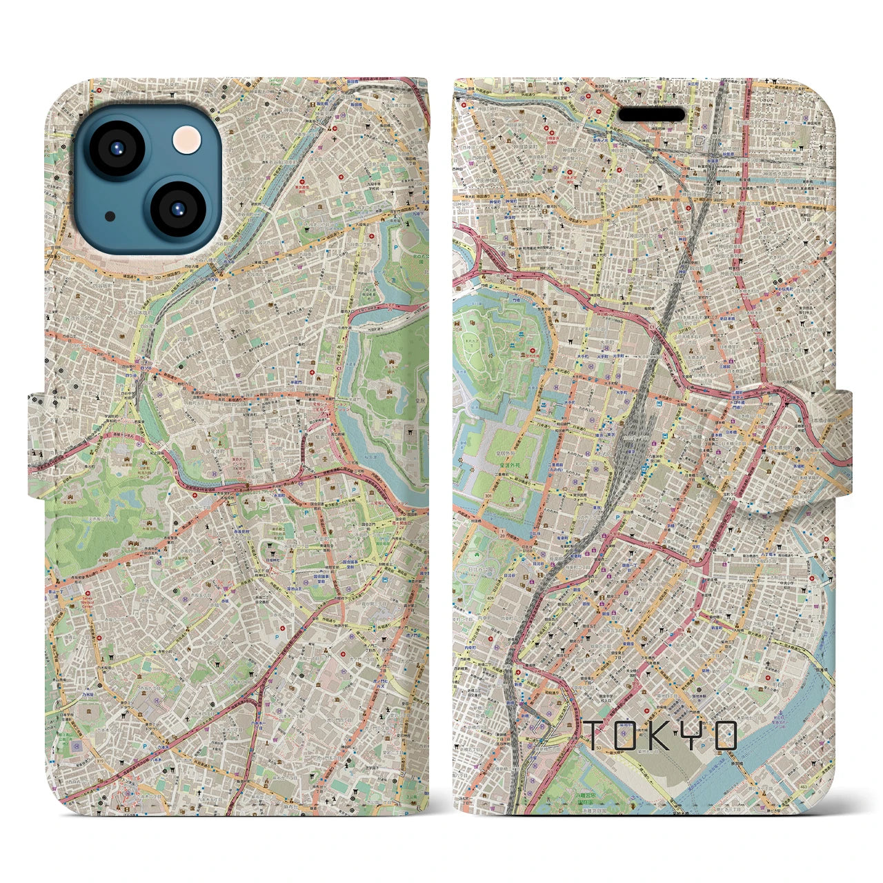 【東京(東京都)】地図柄iPhoneケース(手帳タイプ)ナチュラル・iPhone 13 用