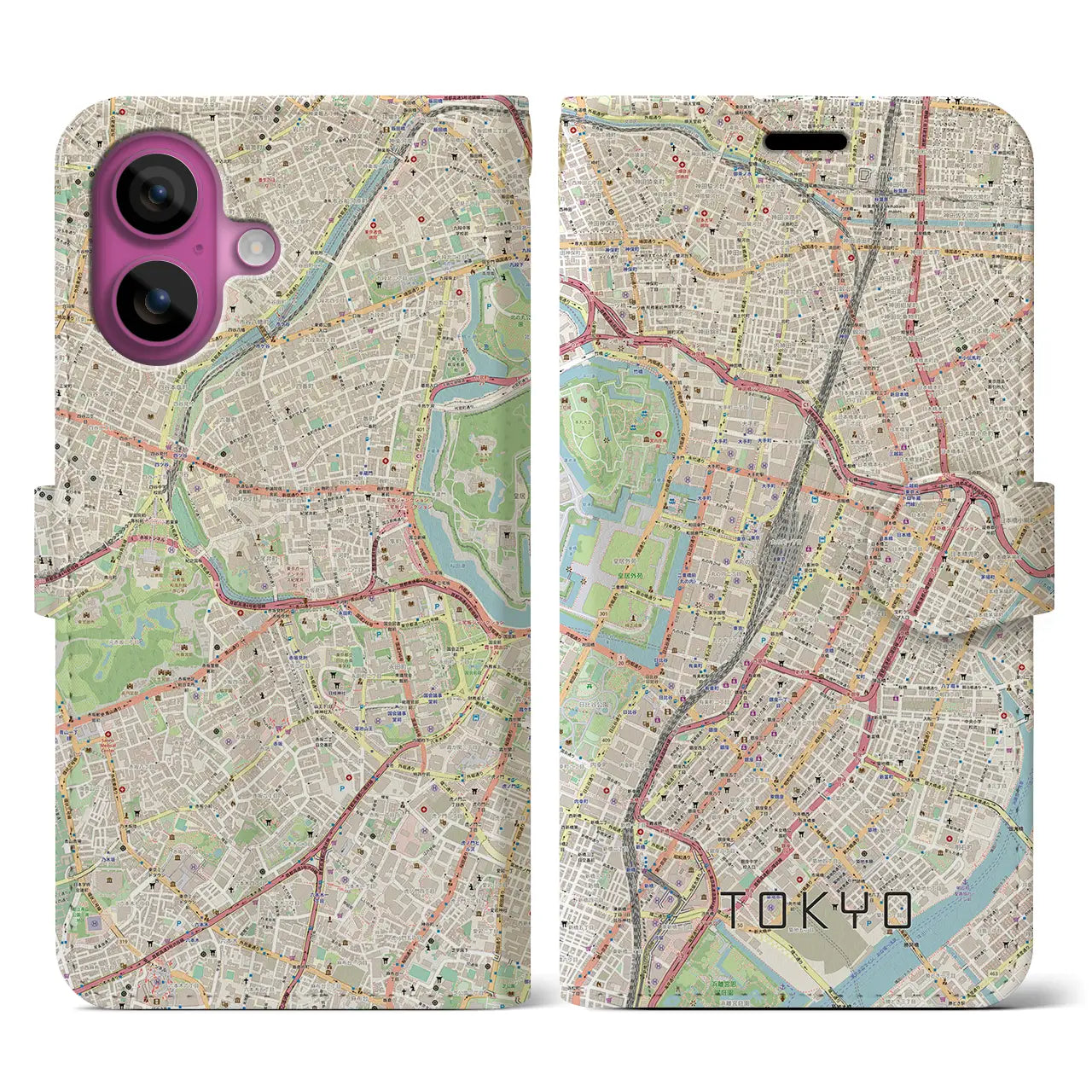 【東京(東京都)】地図柄iPhoneケース(手帳タイプ)ナチュラル・iPhone 16 Pro 用