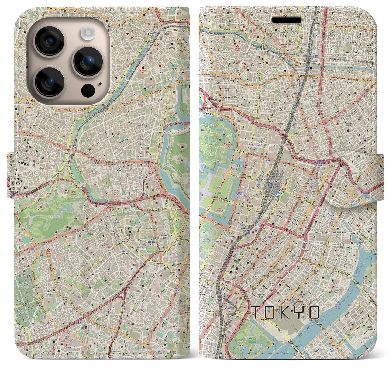 【東京(東京都)】地図柄iPhoneケース(手帳タイプ)ナチュラル・iPhone 16 Plus 用