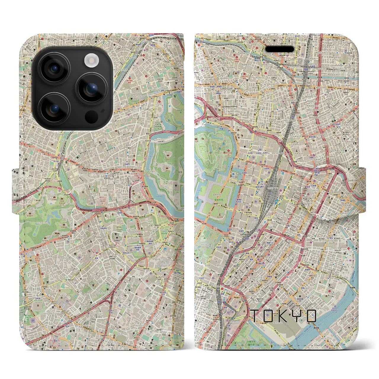 【東京(東京都)】地図柄iPhoneケース(手帳タイプ)ナチュラル・iPhone 16 用