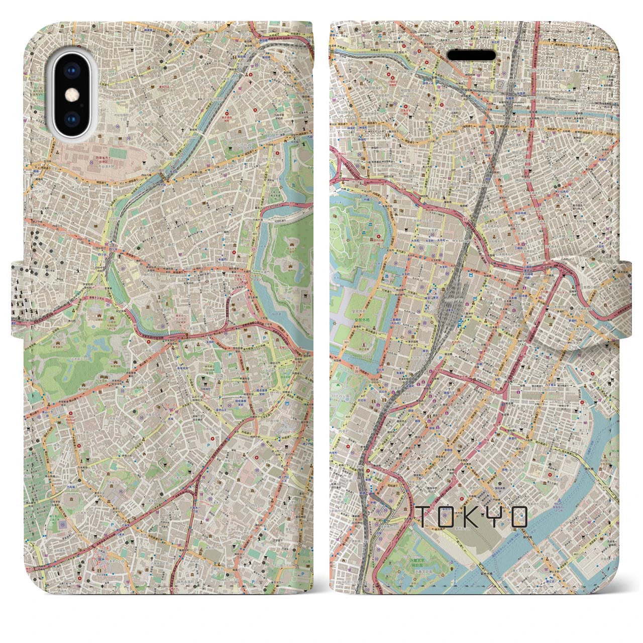 【東京(東京都)】地図柄iPhoneケース(手帳タイプ)ナチュラル・iPhone XS Max 用