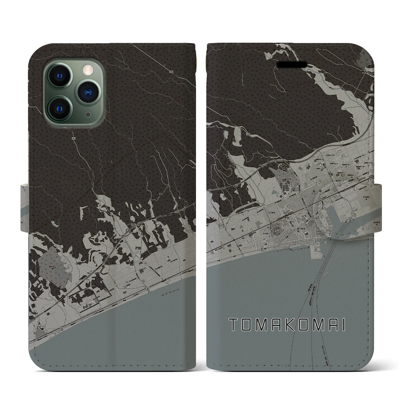 【苫小牧(北海道)】地図柄iPhoneケース(手帳タイプ)モノトーン・iPhone 11 Pro 用