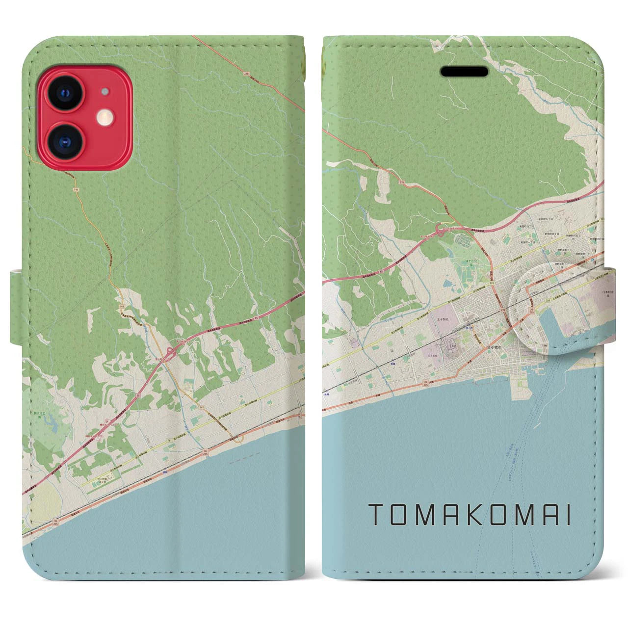 【苫小牧(北海道)】地図柄iPhoneケース(手帳タイプ)ナチュラル・iPhone 11 用