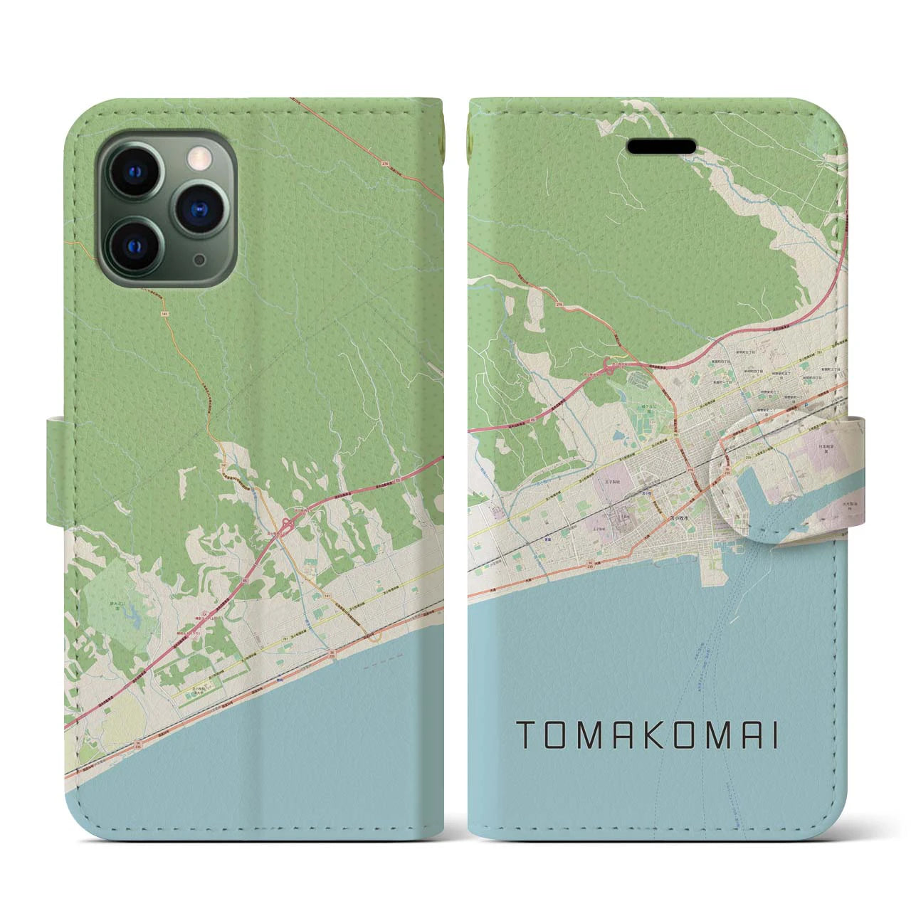 【苫小牧(北海道)】地図柄iPhoneケース(手帳タイプ)ナチュラル・iPhone 11 Pro 用