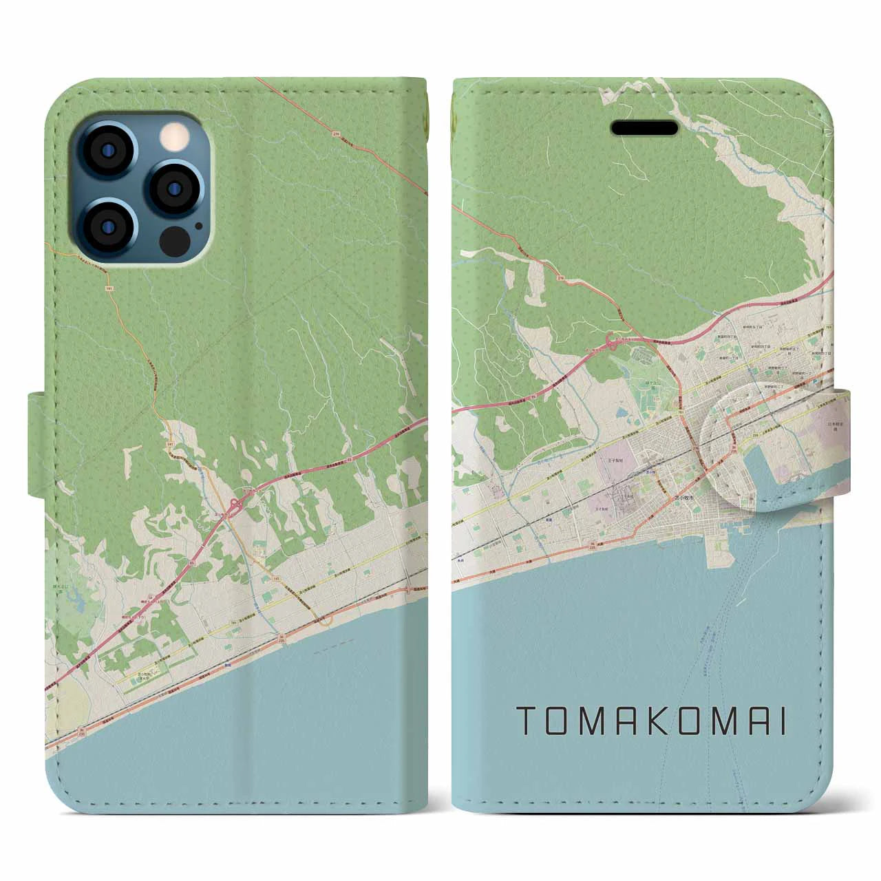 【苫小牧(北海道)】地図柄iPhoneケース(手帳タイプ)ナチュラル・iPhone 12 / 12 Pro 用