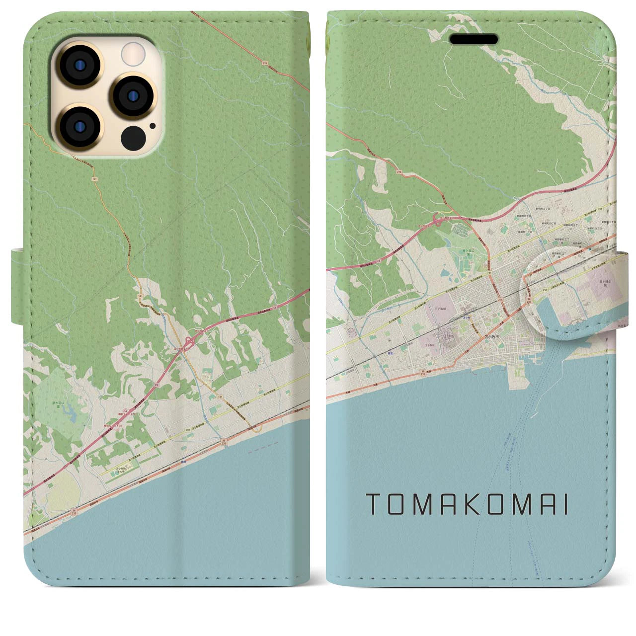 【苫小牧(北海道)】地図柄iPhoneケース(手帳タイプ)ナチュラル・iPhone 12 Pro Max 用