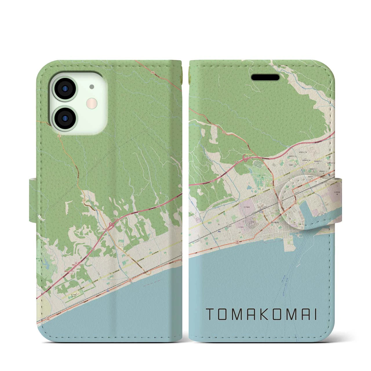 【苫小牧(北海道)】地図柄iPhoneケース(手帳タイプ)ナチュラル・iPhone 12 mini 用