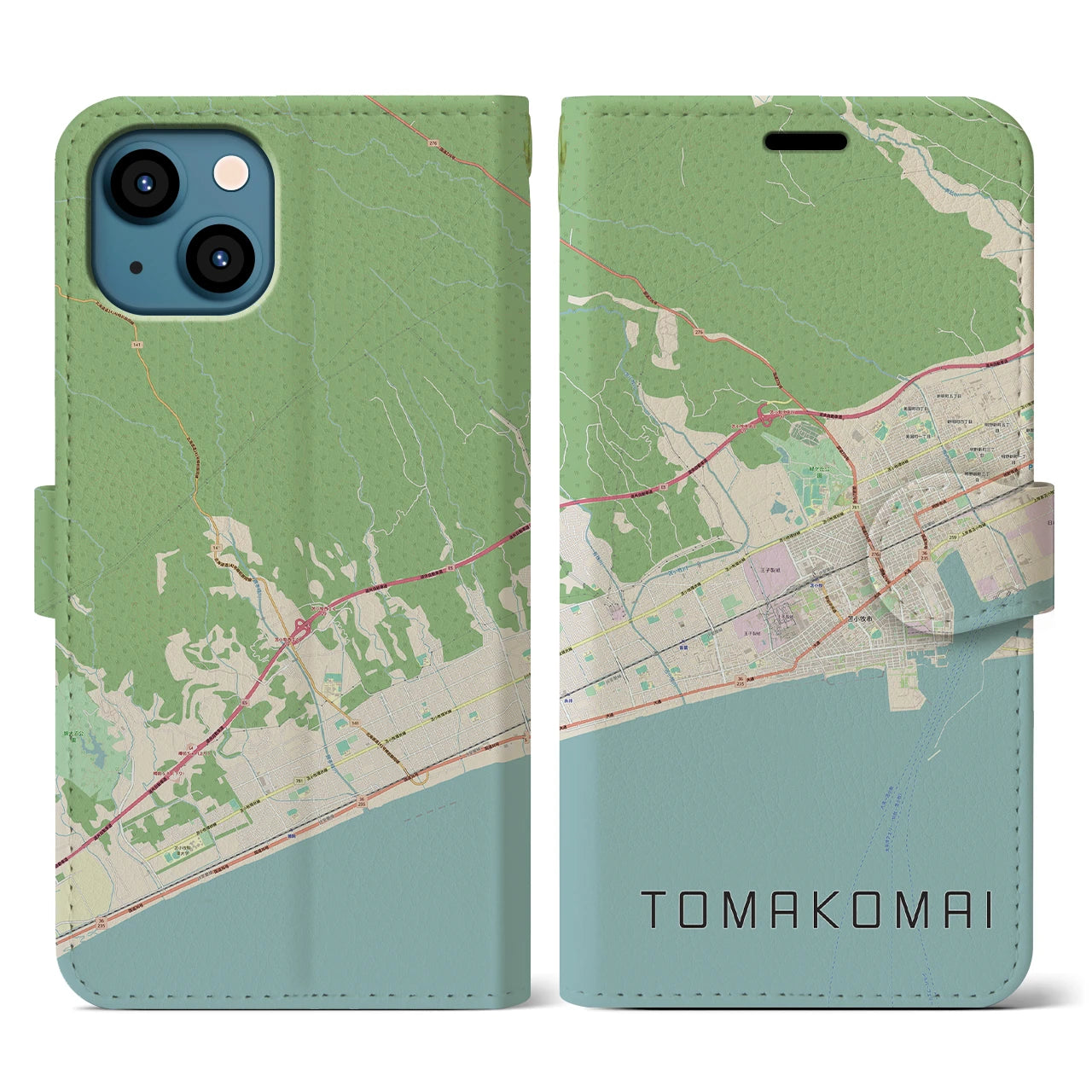 【苫小牧(北海道)】地図柄iPhoneケース(手帳タイプ)ナチュラル・iPhone 13 用