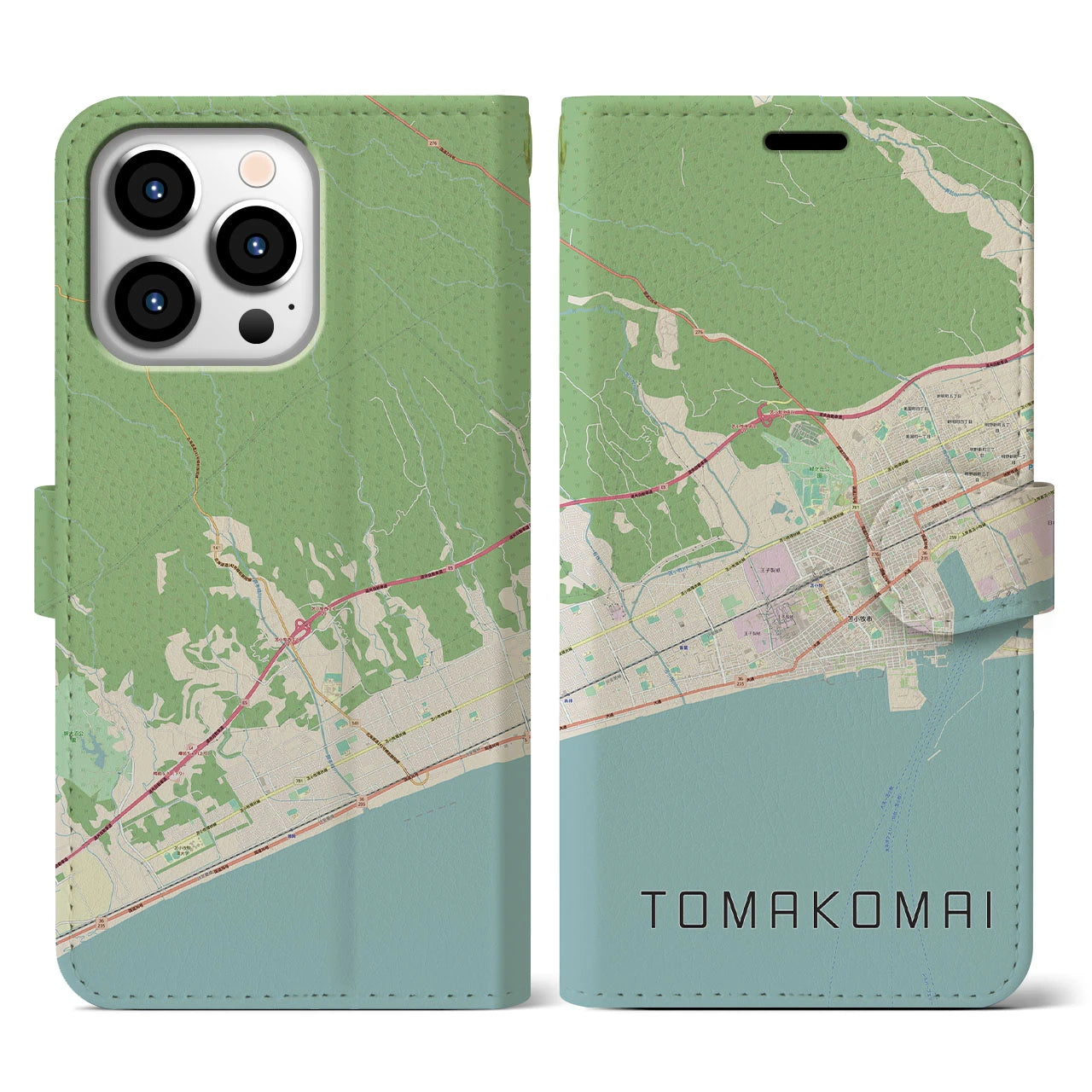 【苫小牧(北海道)】地図柄iPhoneケース(手帳タイプ)ナチュラル・iPhone 13 Pro 用