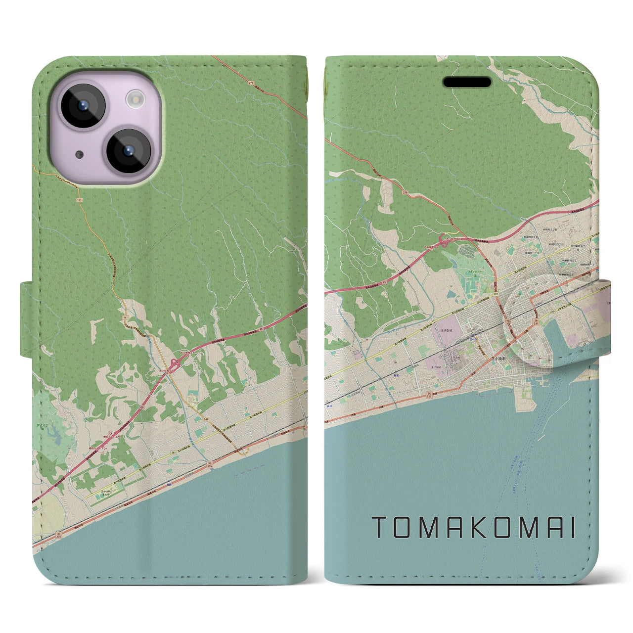 【苫小牧(北海道)】地図柄iPhoneケース(手帳タイプ)ナチュラル・iPhone 14 用