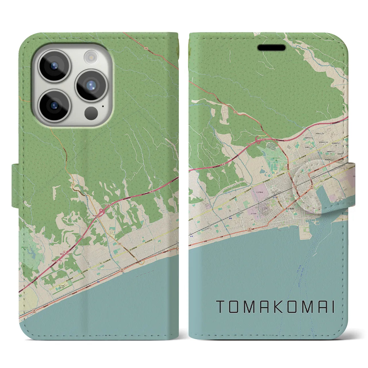 【苫小牧(北海道)】地図柄iPhoneケース(手帳タイプ)ナチュラル・iPhone 15 Pro 用