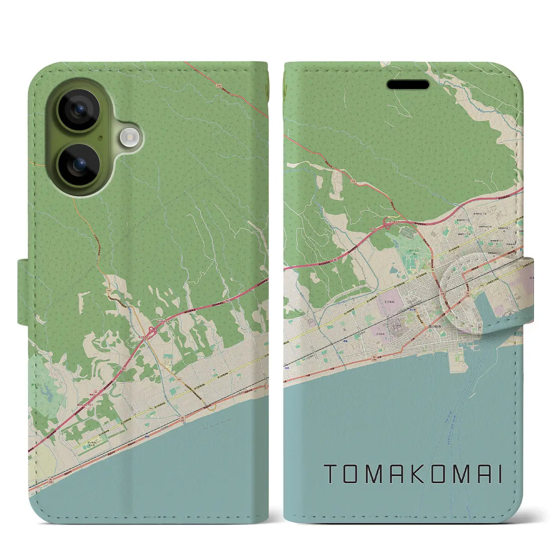 【苫小牧(北海道)】地図柄iPhoneケース(手帳タイプ)モノトーン・iPhone 17 Pro Max 用