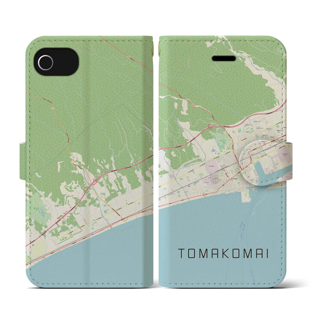 【苫小牧(北海道)】地図柄iPhoneケース(手帳タイプ)ナチュラル・iPhone SE(第3 / 第2世代) / 8 / 7 / 6s / 6 用