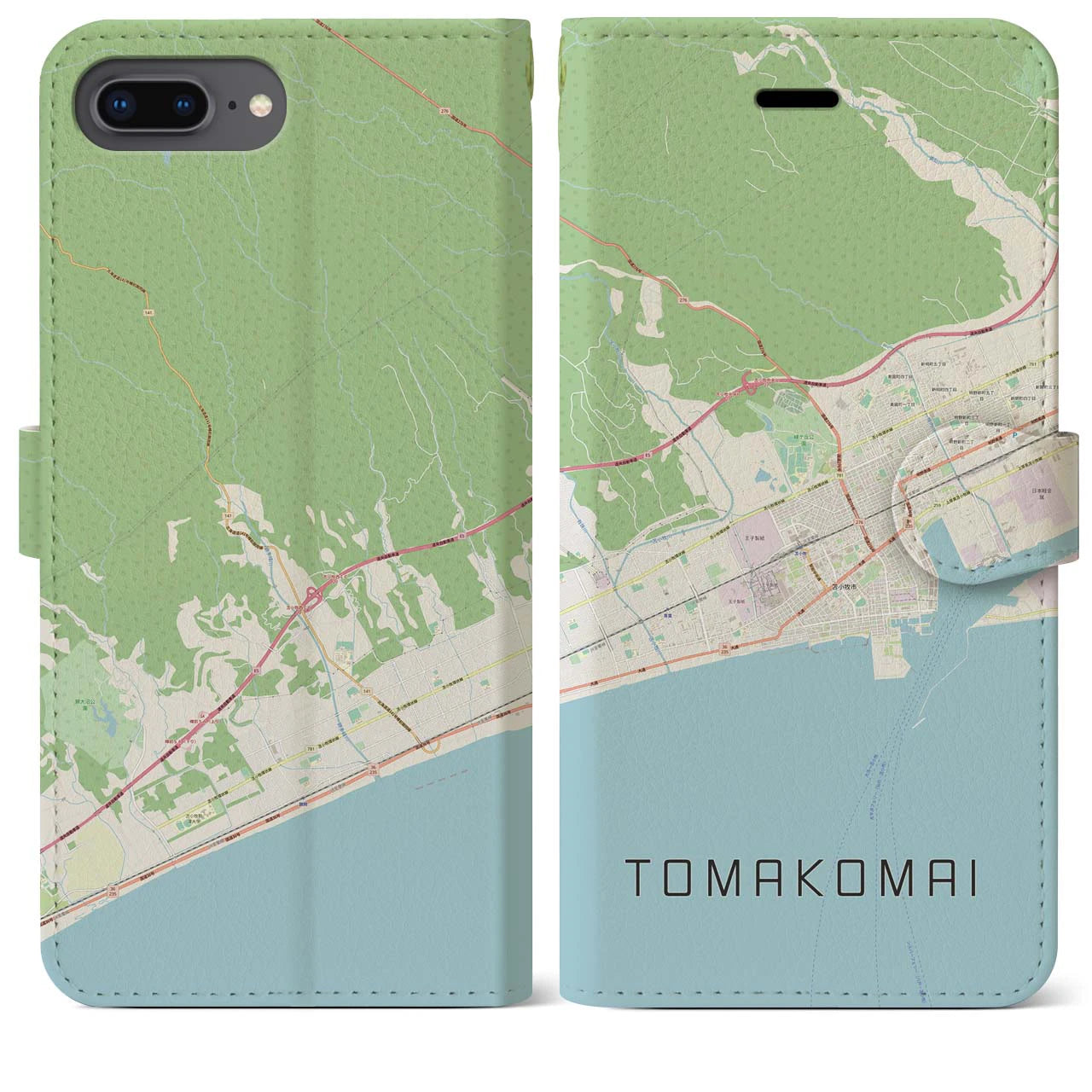 【苫小牧(北海道)】地図柄iPhoneケース(手帳タイプ)ナチュラル・iPhone 8Plus /7Plus / 6sPlus / 6Plus 用
