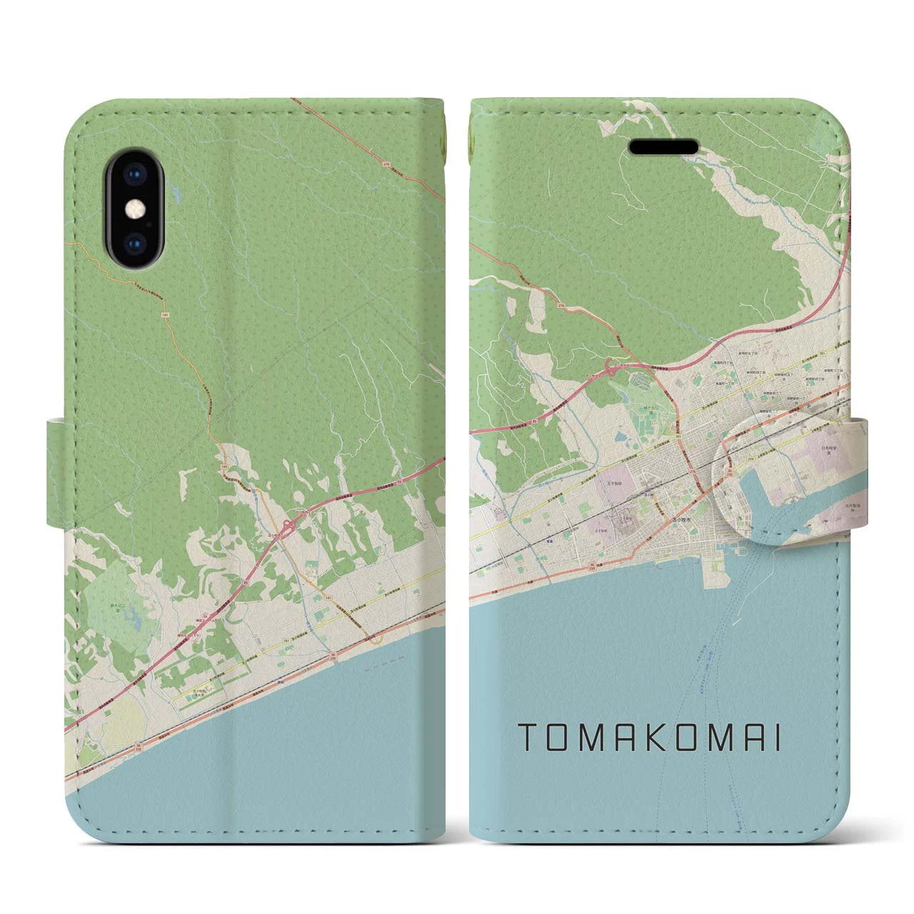 【苫小牧(北海道)】地図柄iPhoneケース(手帳タイプ)ナチュラル・iPhone XS / X 用