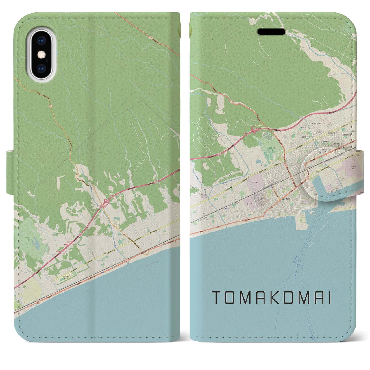 【苫小牧(北海道)】地図柄iPhoneケース(手帳タイプ)ナチュラル・iPhone XS Max 用