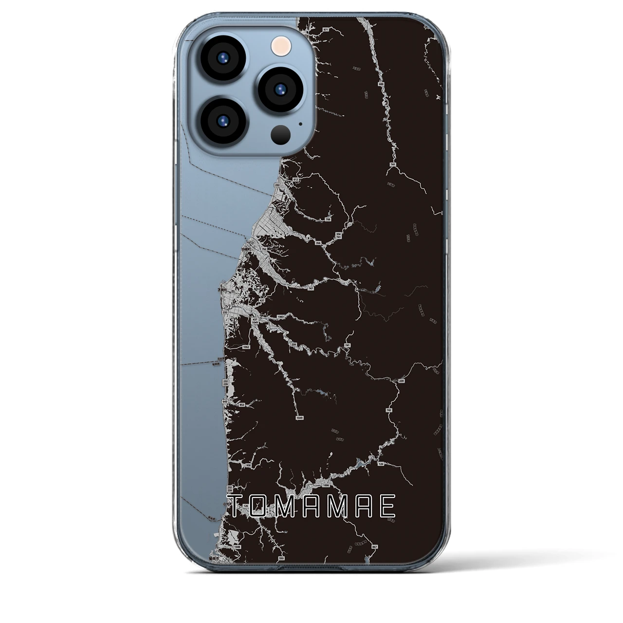 【苫前(北海道)】地図柄iPhoneケース(クリアタイプ)モノトーン・iPhone 13 Pro Max 用