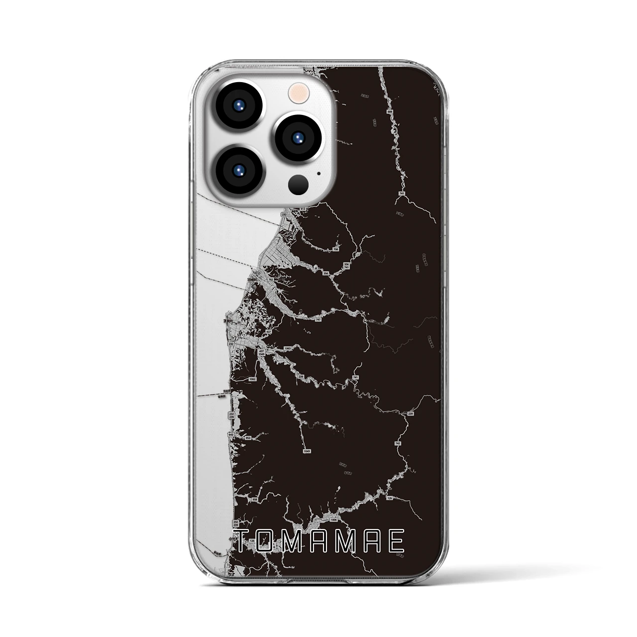 【苫前(北海道)】地図柄iPhoneケース(クリアタイプ)モノトーン・iPhone 13 Pro 用