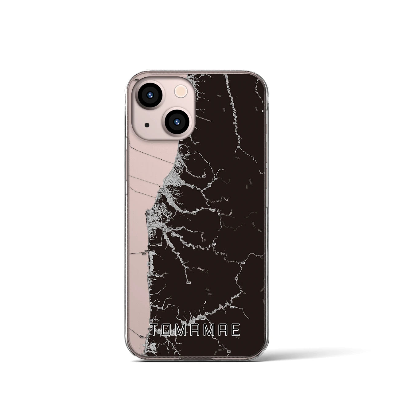 【苫前(北海道)】地図柄iPhoneケース(クリアタイプ)モノトーン・iPhone 13 mini 用