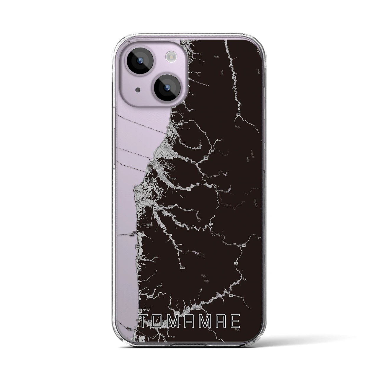 【苫前(北海道)】地図柄iPhoneケース(クリアタイプ)モノトーン・iPhone 14 用