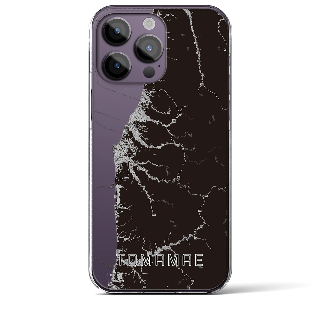 【苫前(北海道)】地図柄iPhoneケース(クリアタイプ)モノトーン・iPhone 14 Pro Max 用