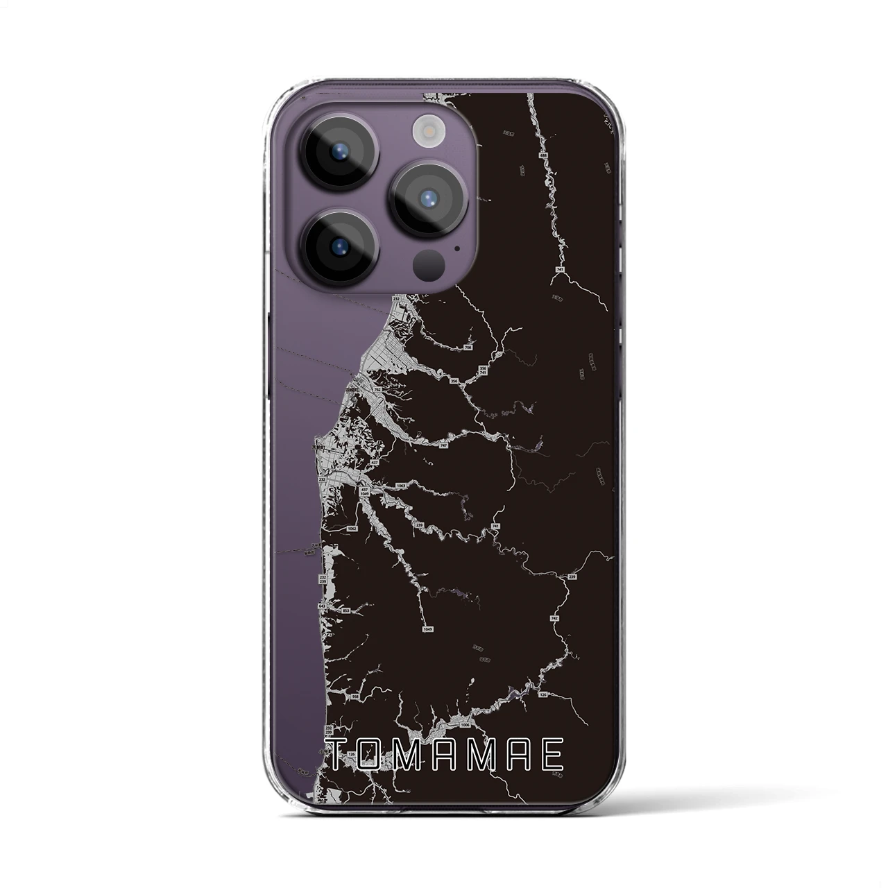 【苫前(北海道)】地図柄iPhoneケース(クリアタイプ)モノトーン・iPhone 14 Pro 用