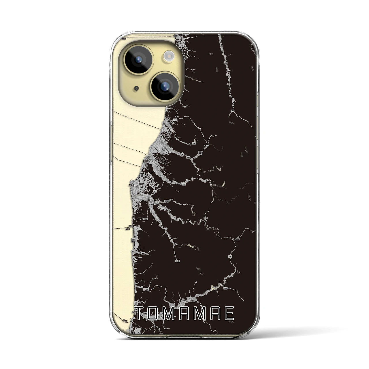 【苫前(北海道)】地図柄iPhoneケース(クリアタイプ)モノトーン・iPhone 15 用