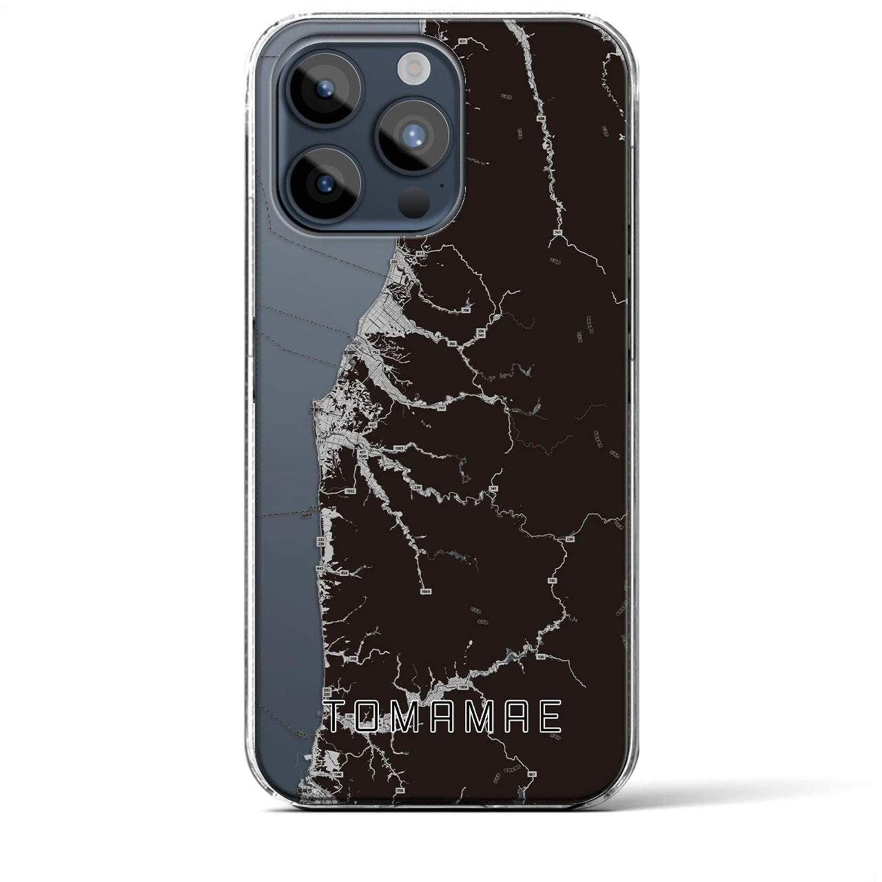 【苫前(北海道)】地図柄iPhoneケース(クリアタイプ)モノトーン・iPhone 15 Pro Max 用