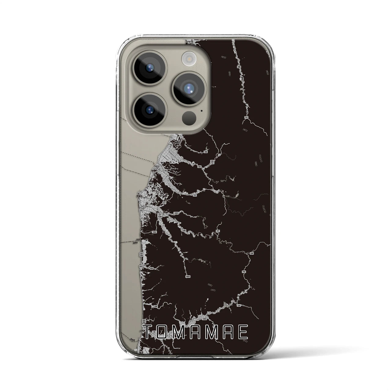 【苫前(北海道)】地図柄iPhoneケース(クリアタイプ)モノトーン・iPhone 15 Pro 用