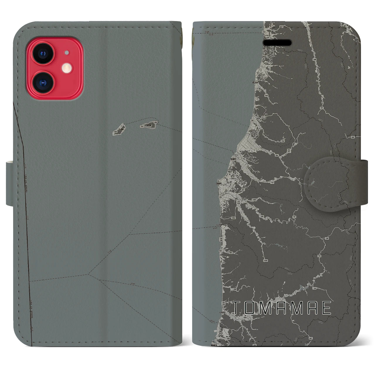 【苫前(北海道)】地図柄iPhoneケース(手帳タイプ)モノトーン・iPhone 11 用